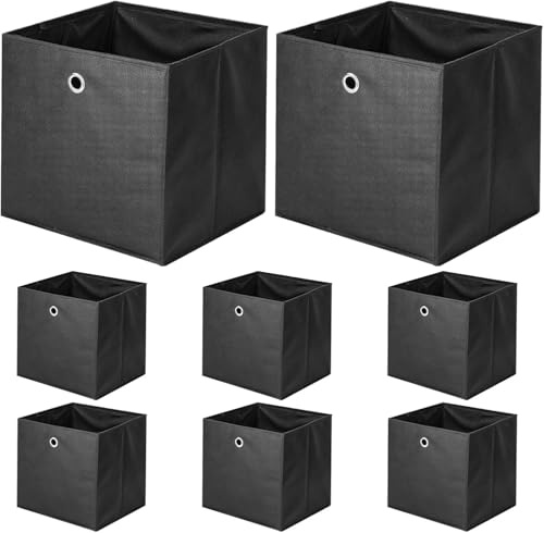 8er Faltbare Aufbewahrungsboxen 32x32x32 cm Stoffboxen mit Fingerloch für Kallax Regale Platzsparende Würfelboxen aus Vliesstoff Aufbewahrungslösung für Würfelregal Schrank Kinderzimmer Schwarz