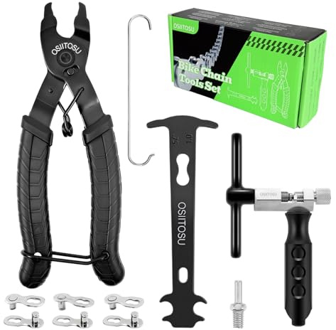 OSIITOSU Bike Chain Tool Repair Kit, Bike Chain Repair Tools Set with Bicycle Link Plier, Chain Cutter, Multifunctional Chain Wear Tool and 3 Pairs Bicycle Missing Link for 6/7/8/9/10 Speed Bike