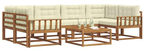 vidaXL Outdoor-Sofagarnitur mit Kissen 7 pcs Natur und Creme, Modernes Outdoor-Sofaset, langlebige Gartenmöbel für Patio, Poolbereich, Hinterhof-Couch und modulares Sofa.