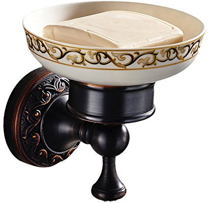 Weare Home Einzeln Wandmontag Bohren Seifenhalter mit Schale aus Hochwertig Messing Öl rubbed Bronze und Keramik Wandhalterung Retro Vintage Antik Stil für Badezimmer