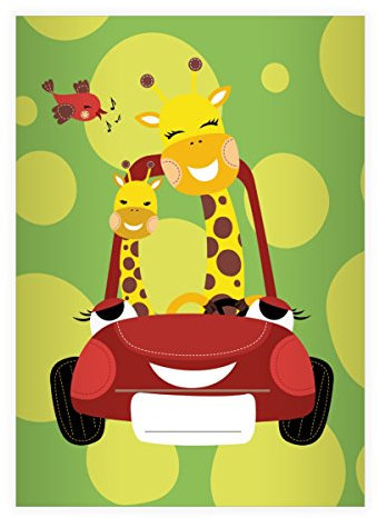 Kartenkaufrausch 2 Fröhliche Giraffen DIN A5 Schulhefte, Schreibhefte mit Comic Giraffen im Auto in grün Lineatur 2 (liniertes Heft)