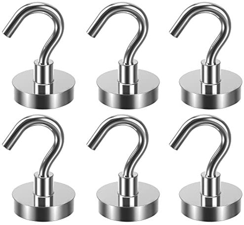 Lictin 6 Pzas Ganchos Magnéticos Neodimio Ultra fuertes 32mm Diámetro 38KG 83LBS de Fuerza de Atracción Imán Potente (Plata)