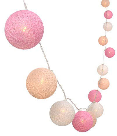 Guirlande lumineuse de 3 m avec 30 boules à LED en coloré - Fonctionne avec des piles, idéale pour Noël ou un mariage rose/blanc