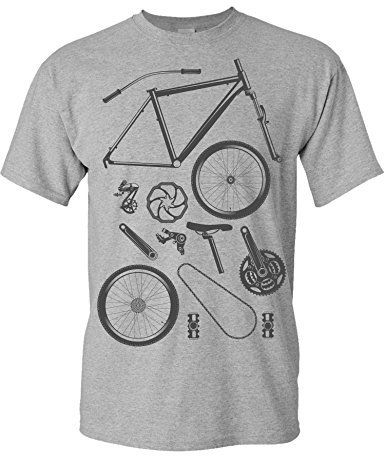 Baddery Fahrrad T-Shirt Herren : Bike Parts - Mountainbike Shirt (Heather Grey XXL)