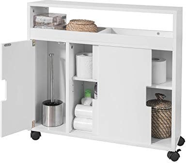 SoBuy BZR02-W Aufbewahrungsschrank für Badezimmer, WC-Schrank, WC-Bürstenhalter, Weiß