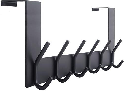 WEBI Over The Door Hook Door Hanger:Over The Door Towel Rack with 6 Coat Hooks for Hanging,Towel Hanger Door Coat Hanger Over Door Coat Rack for Towels,Clothes,Back of Bathroom,Black