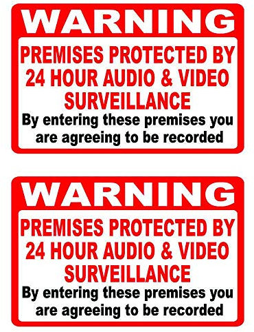 2 x Warning these Premises are protected by Audio and Video Surveillance CCTV Cameras - Self Adhesive Sticker Signs size (200 mm x 135 mm) Approx A5