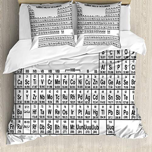 ABAKUHAUS Periodensystem Bettbezugs Set Für Doppelbetten, Monochrome Wissenschaft, Milbensicher Allergiker geeignet mit Kissenbezügen, Schwarz und weiß