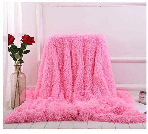 Hggzeg, Coperta a pelo lungo super morbida, elegante e accogliente, in finta pelliccia, decorativa, per divano, sedia e letto (rosa, 130 x 160 cm)