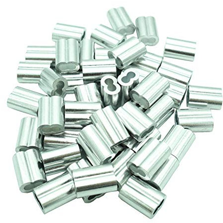 Lot de 50 manchons à sertir à double virole en aluminium de 4,0 mm pour câble métallique, code, suspension de photos