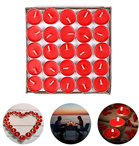 ASANMU 50 Stk Teelichter Rot, Runde Romantische Rote Kerzen, ohne Duft Teelicht für Dekorieren Hochzeitsdekoration, Gartenparty, Restaurant-Tische & Romantische Events