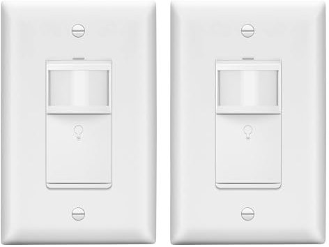 LIDER Motion Sensor Switch with Wall Plate, PIR Sensor Light Switch, Occupancy & Vacancy Modes, No Neutral Wire Required, 120V, 60Hz, 150W LED/CFL, Single Pole, LPS-1P-WWP2P, White, 2 Pack