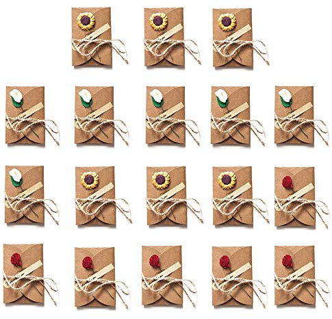 18 Stück Retro Kraft Blank Umschlag, Grußkarten Dankeskarten Kraftpapier Umschläge, Getrocknete Blume Verziert Postkarte, für Geburtstag Hochzeit Danke Grußkarten Valentinstag Baby Duschen