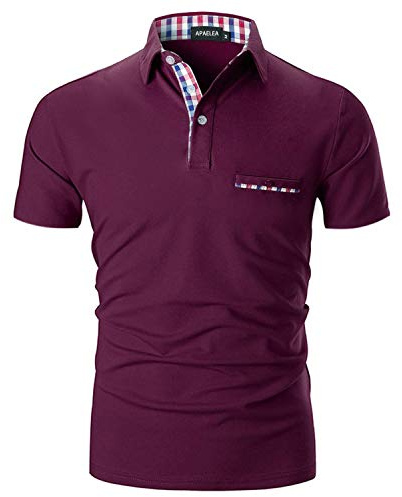 APAELEA Men's Polos Short Sleeve Contrasting Colour T-Shirts Sports Golf Shirts,Wine Red,XXL