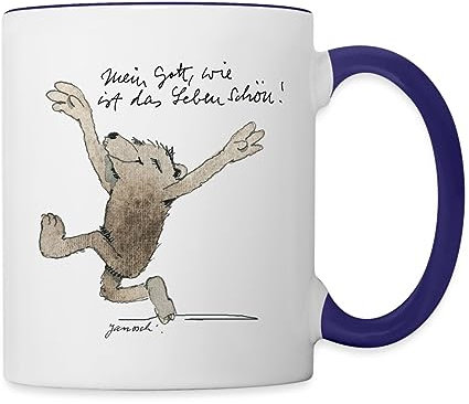 Spreadshirt Janosch Bär Schönes Leben Spruch Tasse Zweifarbig, One size, Weiß/Kobaltblau