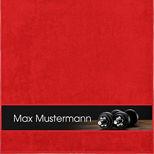 Manutextur Duschtuch mit Namen - personalisiert - Motiv Fitness 3 - viele Farben & Motive - Dusch-Handtuch - rot - Größe 70x140 cm - persönliches Geschenk mit Wunsch-Motiv und Wunsch-Name