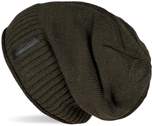 styleBREAKER Unisex Feinstrick Beanie Mütze mit weichem Fleece Innenfutter, warme Winter Strickmütze 04024065, Farbe:Tannengrün