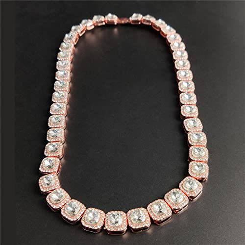 zxcs 12.5mm qualità Prong Set Big Size Solitaire Tennis Catena Collana Uomo Donna Charm Hip Hop Moda Gioielli 2021-Necklace Rose Gold,22inch 55cm