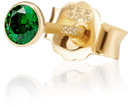 NKlaus Einzel 3,0mm 333 Gelb Gold 8 Karat Ohrstecker Kristall Zirkonia Smaragd Butterfly Verschluss Damen Mädchen 3357