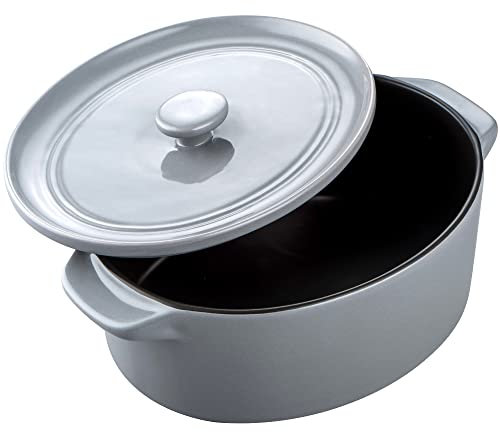 MALACASA, Serie Bake.Bake, 1-TLG Steingut Kasserolle für Backofen Ofenform Suppenschalen Auflaufform Backform Back Schale Kuchenform mit Hohlgriff, 25 x 16,5 x 10,5 cm, Oval, Grau