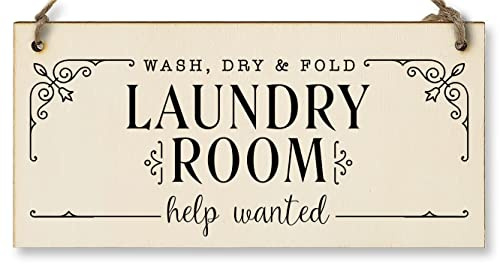 Handmade Wooden Hanging Wall Plaque wash.dry.fold Laundry Room Help Wanted Funny Decorative Sign Gift for Mum