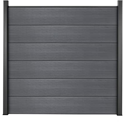 Mondesi WPC Sichtschutzzaun Co-Extruded Gartenzaun Komplettset XL mit Alu-Pfosten | Grau | Windschutz + Sichtschutz | Stecksystem Zaunelemente