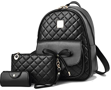 NICOLE & DORIS Rucksack Damen Klein Rucksack und Handtasche 3-Teiliges Set Rucksack Für Mädchen Niedlich PU Leder Daypack Cityrucksack Schultasche wasserdichte Reiserucksack Schwarz