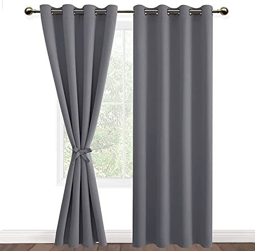 DWCN Vorhang Blickdicht mit Raffhalter Verdunkelungsgardinen mit Ösen 2 Stücke Thermogardine für Wohnzimmer Schlafzimmer Curtains Blackout Vorhang Wärmeisolierend, Grau,225x140cm(HxB)