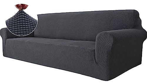 Ystyle Stretch Sofa überzug 4 Sitzer, Elastisch Sofabezug Mit Armlehnen, Jacquard Couch überzug rutschfest, Waschbar Sofa Cover Protector Für Hunde Haustiere, Grau