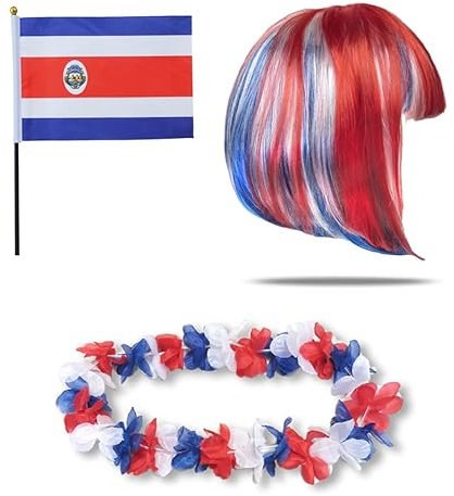 Sonia Originelli Fanset Fanartikel Fahne Perücke Blumenkette Hawaiikette WM EM Farbe: Costa Rica Bob