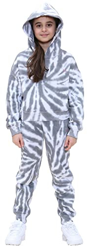 A2Z 4 Kids Girls Tie Dye Tracksuit Crop Hooded Top Bottoms Jogging Outfits