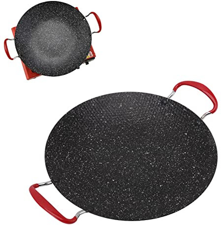 Kuuleyn poele coréenne,barbecue coréen,poêle coréenne poêle à barbecue coréenne antiadhésive avec poignée anti-brûlure plaque de barbecue ronde pour cuisinière à gaz en céramique(38cm)