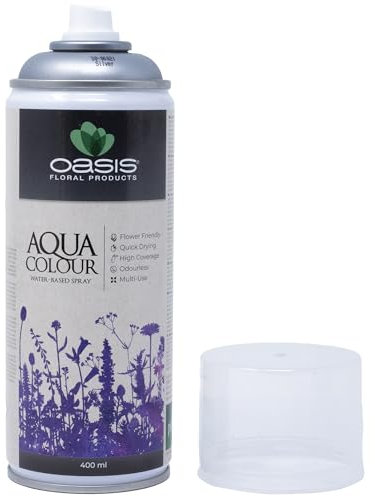Flowerbox OASIS Sprayfarbe Aqua Colour Spray Metallic silber 400 ml Sprühlack seidenmatt matt für Außen und Innen