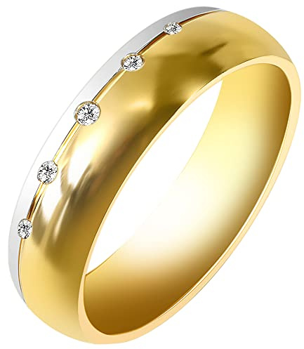 Akzent-Eheringe Partnerringe Verlobungsringe Edelstahl mit Simili + Gravur bicolor Antragsringe Trauringe Freundschaftsringe (Damenring, 48)