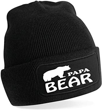 Print4U Papa Bear Vatertagsgeschenk Geschenk für Männer Beanie Mütze, Schwarz , Einheitsgröße