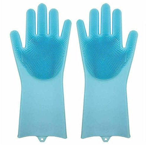 Guantes for Lavar Platos, Gel de sílice mágico Cepillo for Lavar Platos Esponja for Lavar Platos Guantes de Goma for Fregar Cocina Guantes para Lavar Platos (Color : Blau)