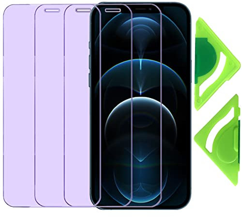 Anti Blue Light Screen Protector for iPhone 12 Pro Max(Pack of 3) with General Aligner,2.5D Edge 9H Tempered Glass Protective Film for iPhone 12 Pro Max