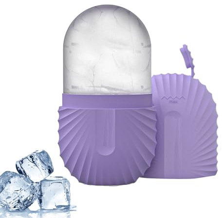 RoseFlower 1 pcs Ice Face Roller, Mini Silicone Ice Mold Holder for Face Reusable Facial Ice Cube Tray Skin Care Massage Tools, Calms Skin & Shrinks Pores & Eye Puffiness Relief -Purple