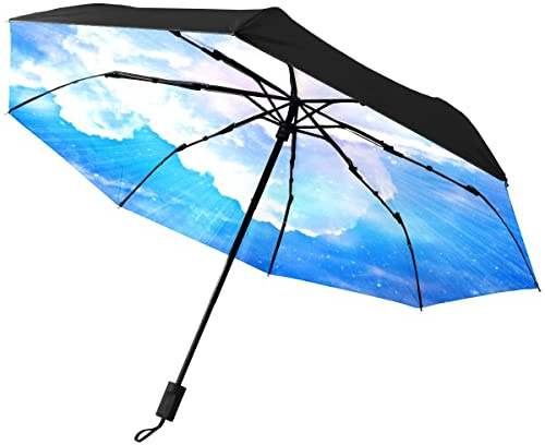 GISPOG Automatischer faltbarer Regenschirm, Wolken, blaues Licht, wasserdicht, kompakt, Sonnen- und Regenschirme, einfarbig, Einheitsgröße