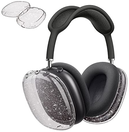 Aircawin Schutzhülle für AirPods Max, transparent, schwarzer Glitzer, transparente Hülle für Airpods Max, stoßfest, kratzfest, weiche TPU-Schutzhülle, kein Vergilben, Zubehör für AirPod Max Kopfhörer