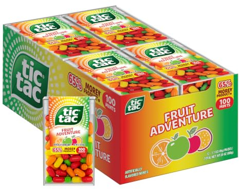 Tic Tac Fruit Adventure Mentas, 12 piezas, refrescos para llevar, rellenos de Navidad, 50 ml cada una