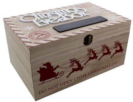 Festive Productions Wooden Christmas Eve Delivery Box with Name Plate to Personalise Xmas Gift Decoration Elf Arrival Santa 30cm