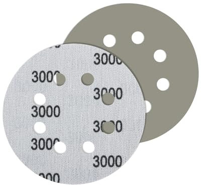 JatilEr Lot de 5 feuilles de papier abrasif 125 mm grain 3000 - Ronds - 8 trous fins et secs - Carbure de silicium - Ponceuse excentrique - Papier abrasif pour voiture polie - Métal et bois