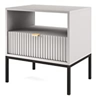 BETTSO - Nova S-54 - Nachttisch - Beistelltisch - Schubladenschrank - Nachtschrank - mit hohen Metallbeinen - Geriffelt - Schlafzimmer - Modern, Glamour - Grau - mit golden Griffen
