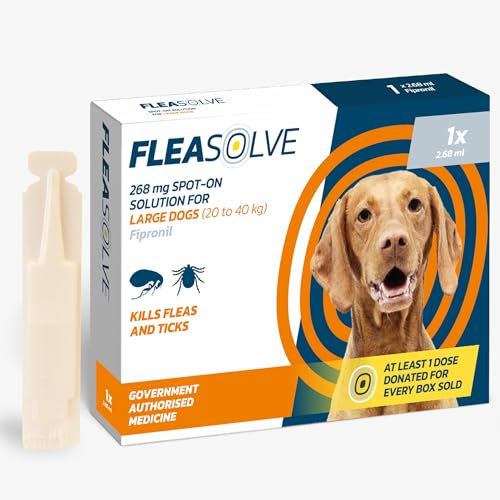 Dog Flea Treatment Large Dog x 1 - Spot on Flea Treatment for Dogs Large 20-40 kg - Fast Acting FleaSolve Solution 1 x Pipettes - 1 x Doses - Effective Spot-On Treatment