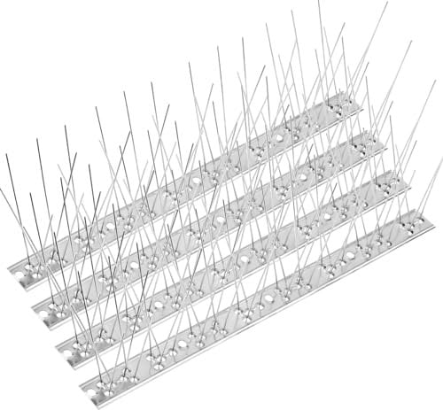 Teyssor Spuntoni per Piccioni, 1.3 Metri Dissuasori per Piccioni in Acciaio Inox, Spuntoni Anti Uccelli con Viti e Fascette per Balcone Tetti e Finestre, 4 Pezzi 33cm