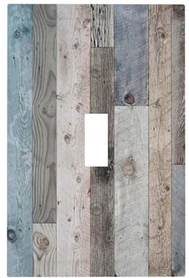 Tablero de madera de madera rústico vintage verde azulado, marrón, placa decorativa de interruptor de luz de 1 banda, placa de interruptor de luz de un solo toque, cubierta de receptáculo de toma de