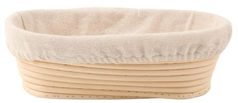 11 inch Oval Long Bread Proofing Basket,Banneton Brotform Bread Dough Proofing Rising Rattan Handmade Basket with Linen Liner Cloth (Oval 28 * 14 * 8cm)
