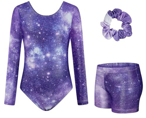 JiAmy Gymnastikanzug Mädchen, Turnanzug Turnshorts Haarband Set Turnanzug Leotard Set für 3-12 Jahre