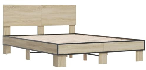 vidaXL Bettgestell Sonoma-Eiche 120x200 cm Holzwerkstoff und Metall
